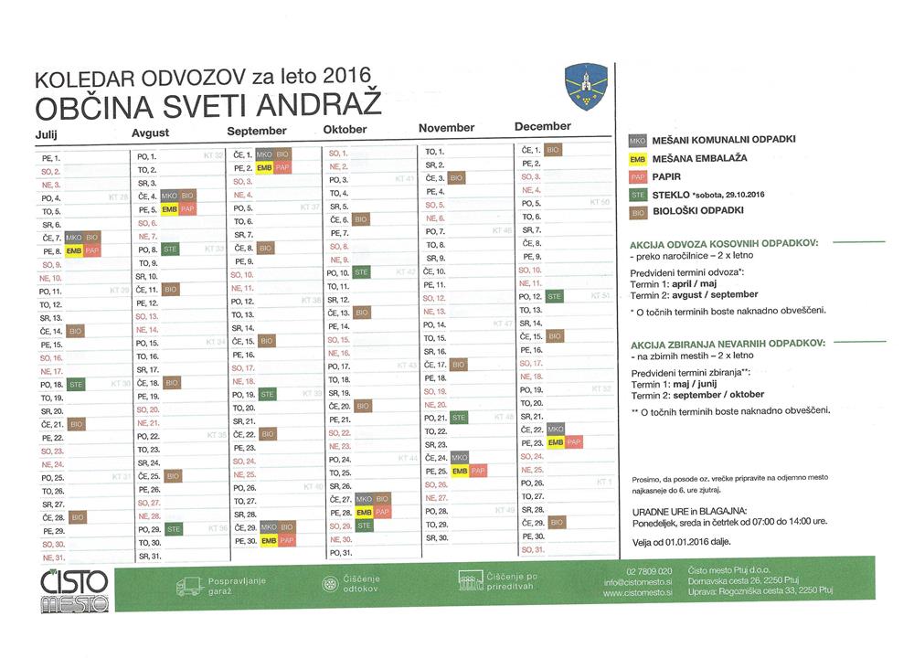 ODVOZ 2016 JULIJ DECEMBER